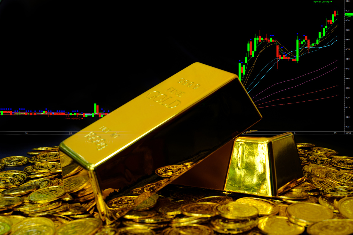 Gold Coins on Trading Chart Background